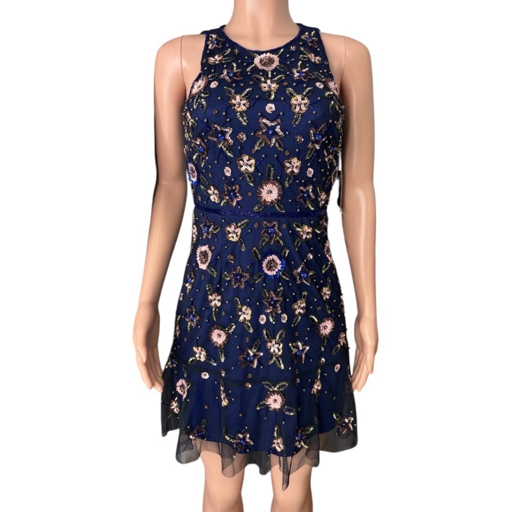 NWT ADRIANNA PAPELL Womens Floral Beaded Short Dress - Picture 4 of 16